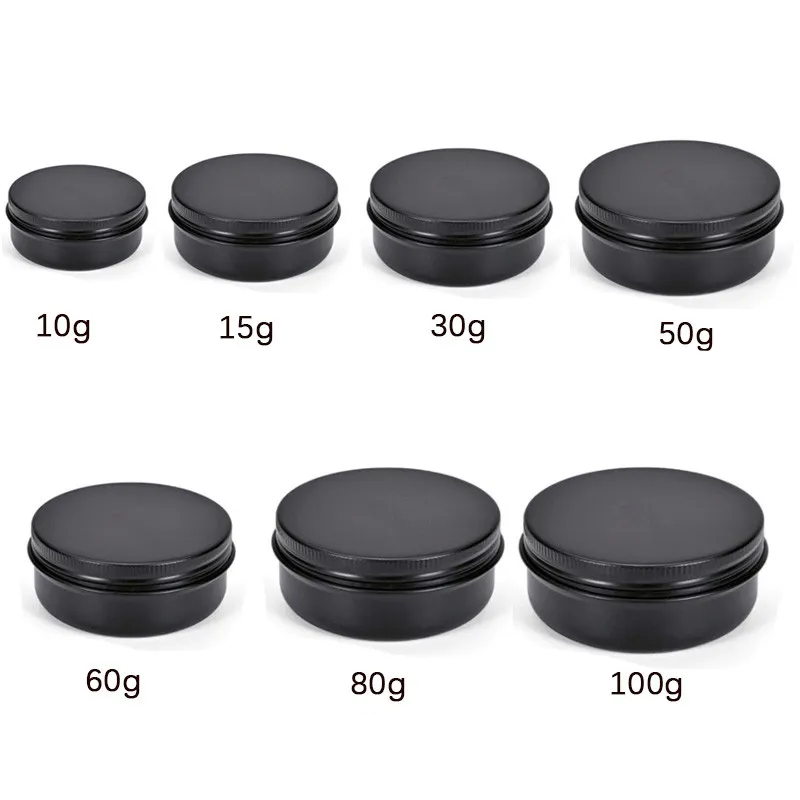 50PCS Schwarz Gewinde Leere Aluminium Creme Jar Zinn Kosmetische Lip Balm Container Nagel Dekor Handwerk Topf Nachfüllbare Flaschen