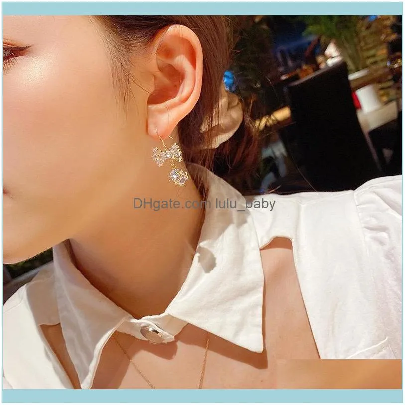 Dangle & Chandelier Micro Pave Zircon Ball Bowknot Drop Earrings Delicate Fashion Jewelry Bijoux Femme 2021