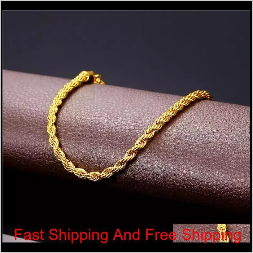 18k real gold plated stainless steel rope chain necklace for men women gift fashion jewelry accessories wholesale