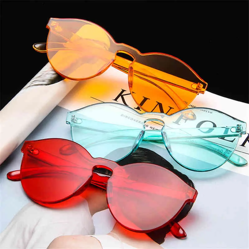 lunettes de soleil sans monture uniques femmes 2018 produits tendances de haute qualité rouge jaune violet violet orange sans cadre oculos feminino