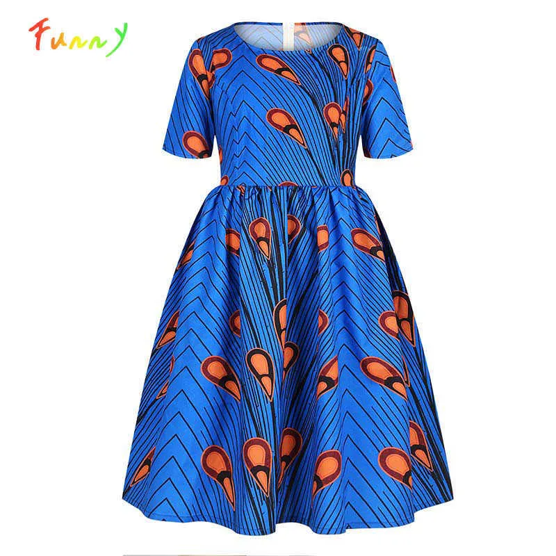 Floral National Print African Dresses for Kids Costume High Waist Pleated Girls Summer Dress Party African Clothes 8 10 12 Years Q0716