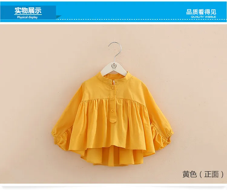 Kids Tops Spring Autumn New Fashion Baby Children Mandarin Collar Solid Color Long Sleeve School Girls Blouses Shirt (7)