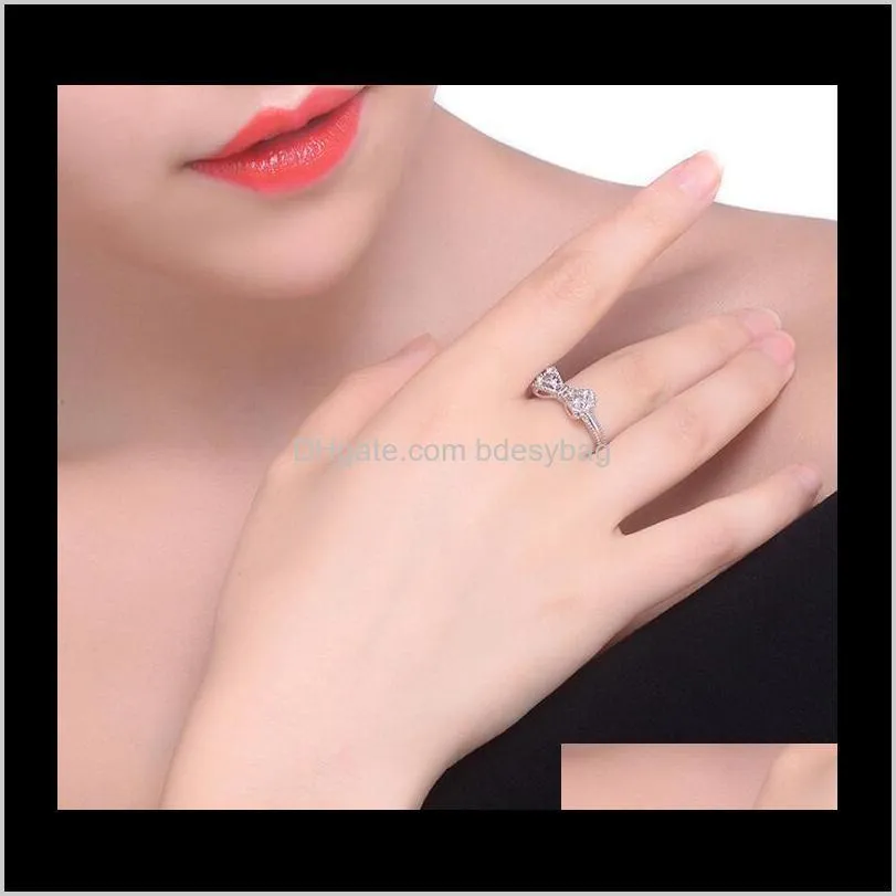 Fashion Beauty Luxury Designer Ring for Wemen Jewelry Bow Style Rings with Shining Crystal Stone Drop Shipping
