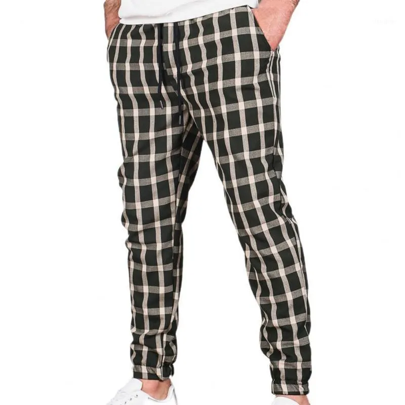 Calças masculinas 2021 homens calças de outono enérgico vintage bom acabamento streetwear xadrez para