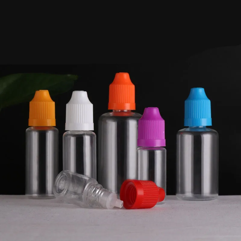 5ml 10ml 15ml 20ml 30ml 50mlペット透明なプラスチック空の空のドロッパーボトル液体アイリキッドウォーターボトル液体用長いチップキャップDIYクラフト