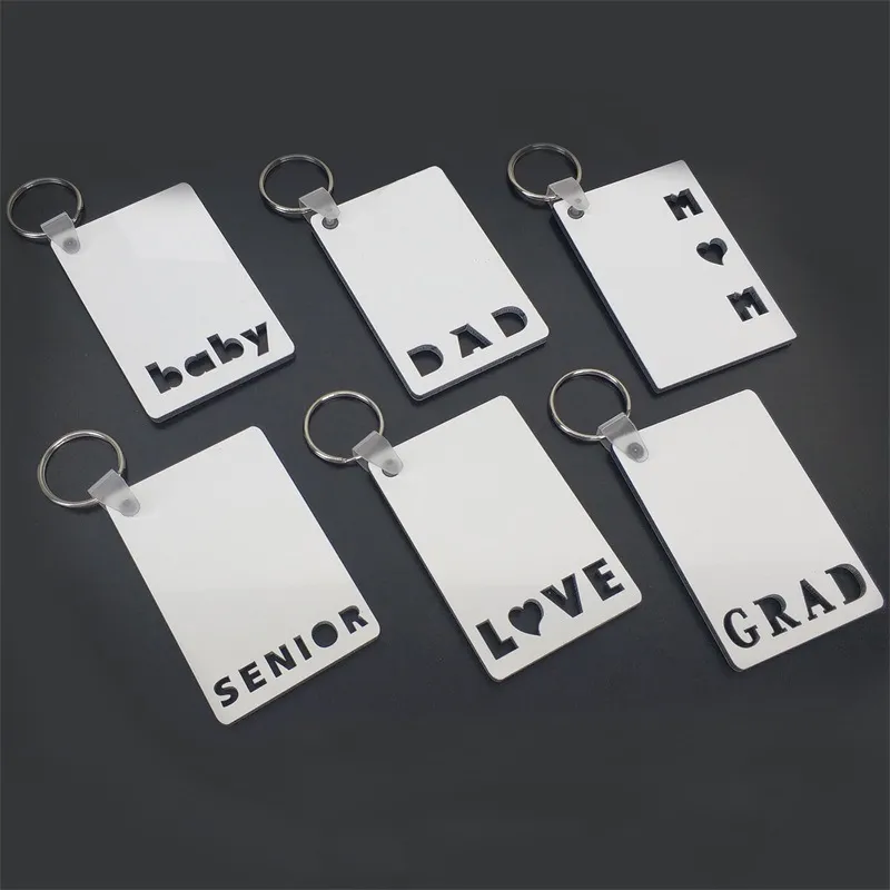 DHL Sublimation Keychain Party Favor LOVE GRAD DAD MOM SENIOR Key Chain Creative DIY Gift Blank MDF Keyrings