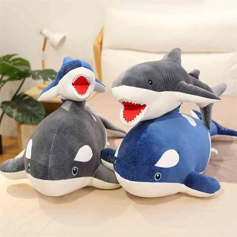 1PC balena giocattoli di peluche cuscino per dormire compagno di viaggio giocattolo simpatico animale di pezza pesce 210728