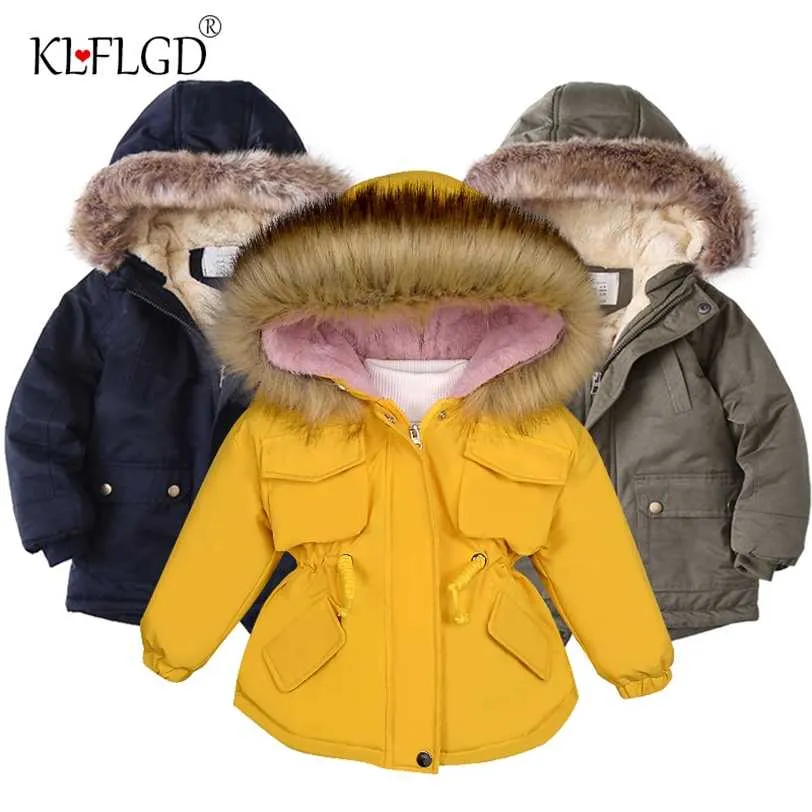 Девочка джинсовая куртка плюс мех теплый малыш детская зимняя девушка хлопок мягкая одежда утолщенное пальто ребенка 211222