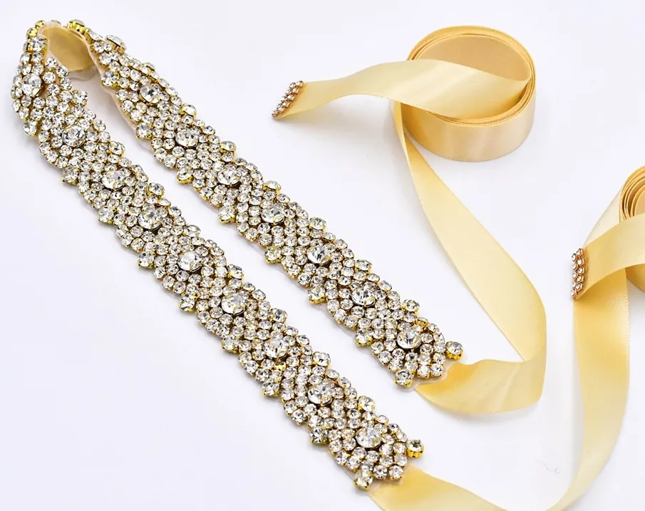 Wedding Sashes Belt Champagne Gold Rhinestone Waist Belt Bridal with Crystal Dresses Woman Belts