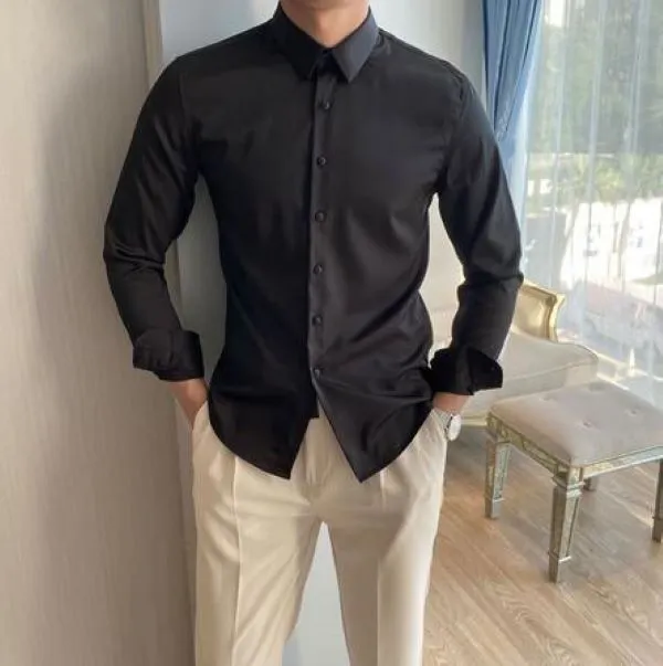 2022 white shirt men`s long sleeve Korean slim fit trend no iron business formal dress leisure middle-aged and young people wear a solid color shirt inside
