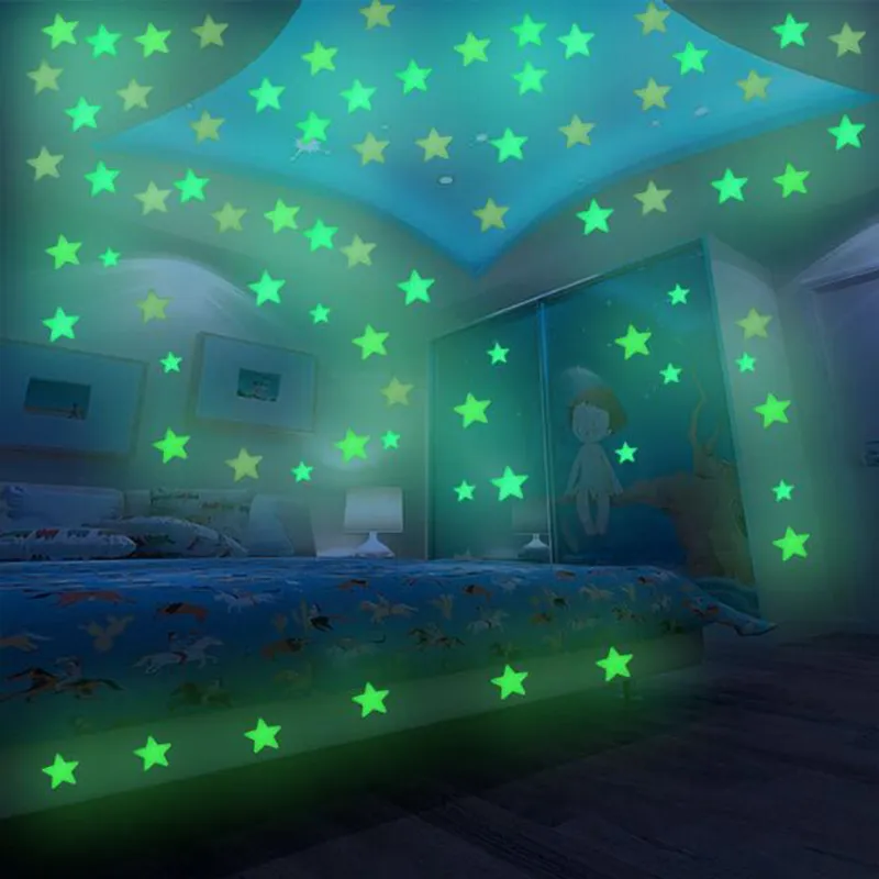 3D Stars Luminous Fluorescent Wall Stickers Glow In The Dark Kids