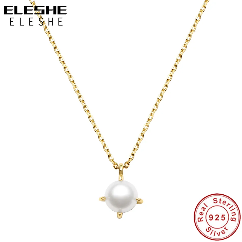 ELESHE Elegant Fresh Water Pearl Necklace 925 Sterling Silver With 18K Gold Plated Fine Necklace For Women Jewelry 2021 New Q0531