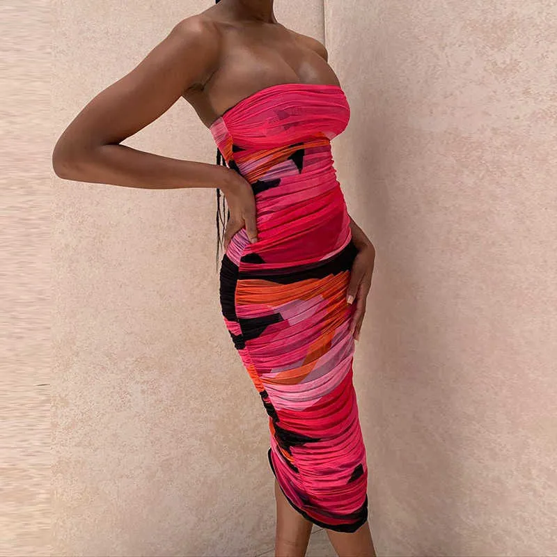 Colysmo Off-Shoulder Mesh Bodycon Dress with Geometric Print  Sleeveless  Summer Party Dress for Women (JAS2478A)