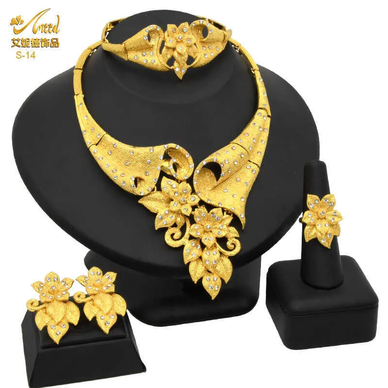 Nigerian Wedding Women African Jewelry Sets Fashion Dubai Gold Necklace Earrings Bracelet Jewellery Ethiopian Bridal Accessories H1022