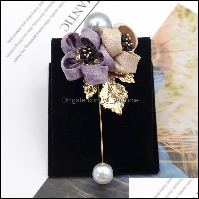 Pins, Brooches Ladies Cloth Art Pearl Fabric Flower Brooch Pin Cardigan Shirt Shawl Professional Coat Badge Jewelry Women Accessories