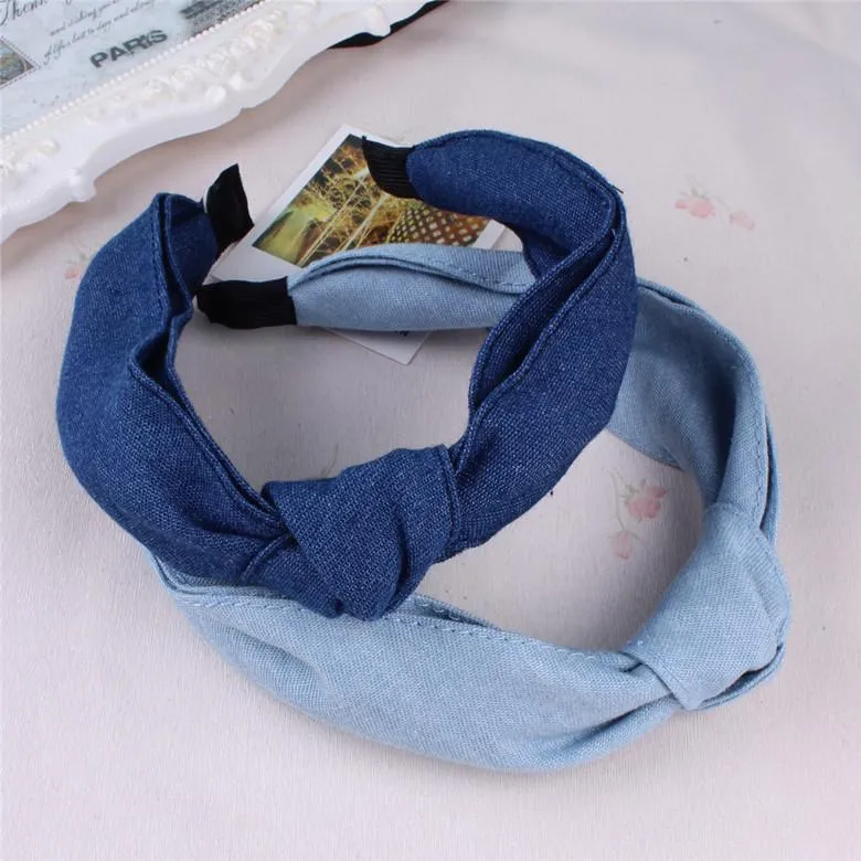 Accessoires cheveux Filles Bandeau Denim Loisirs Bowknot Bandeaux Solide Coréen Jeans Bleu Arcs Bande Femmes Barrette