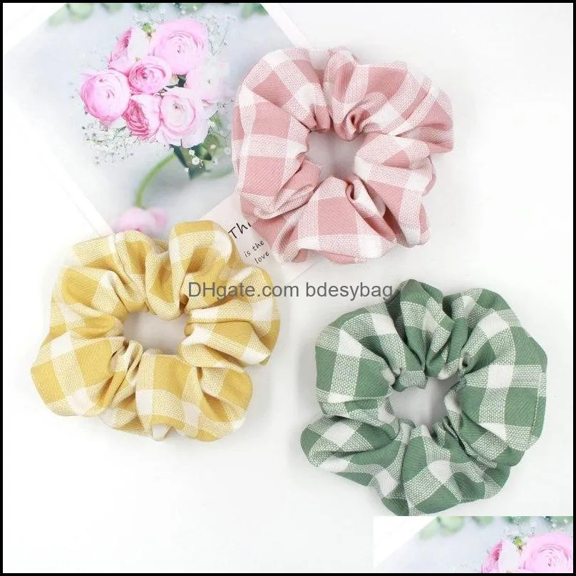 Free shipping fashion Plaid fabric women hair scrunchies girl`s hairbands Ponytail Holder Hair accessories