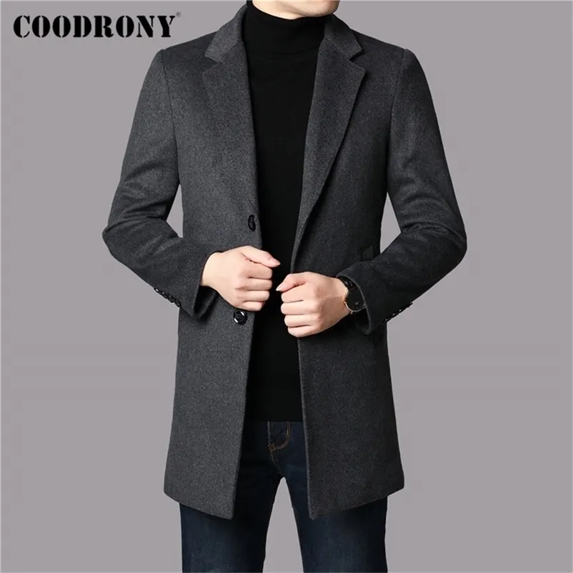 COODRONY Merk Winterjas Dikke Warm Wollen Jas Mannen Kleding Aankomst Trench Pocket Business Casual Lange Overjas Man C8122 211122