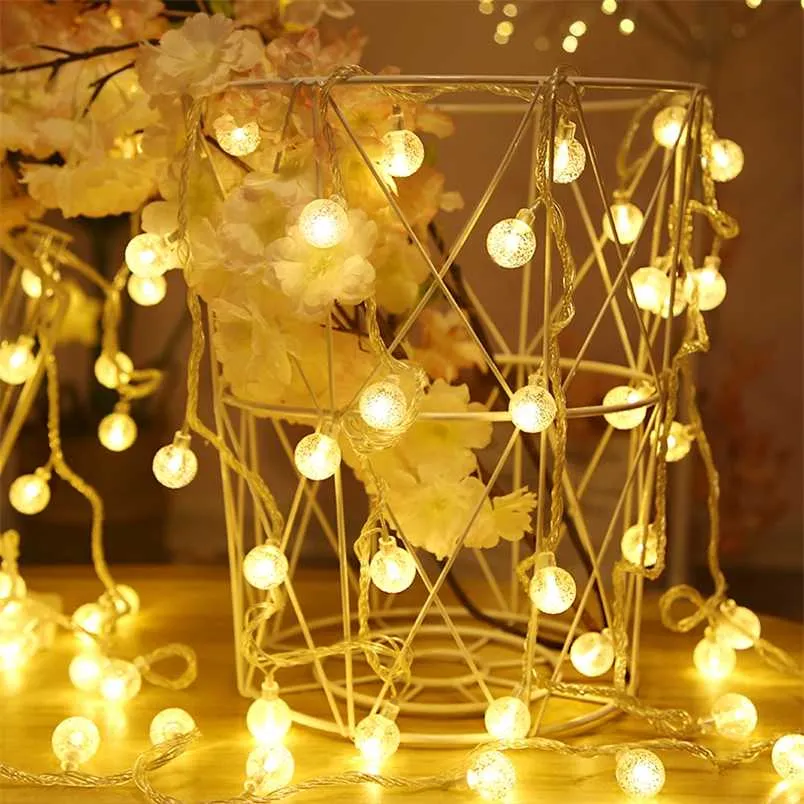 LED Crystal Ball String Lights Garland Noël, répertorié pour la décoration lumineuse intérieure et extérieure pour le jardin, le patio, le mariage de fête 211104