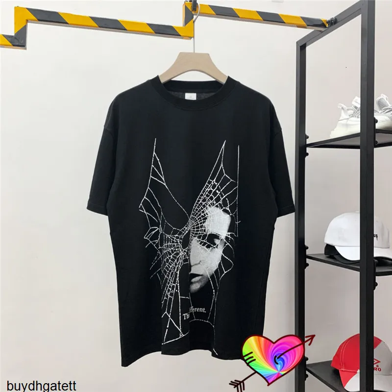 Rhude T-shirt Män Kvinnor 1: 1 Högkvalitativ Spider Web Face Utskrift Rhude Tee Reflektion Grafisk Kortärmad Vintage Akdn