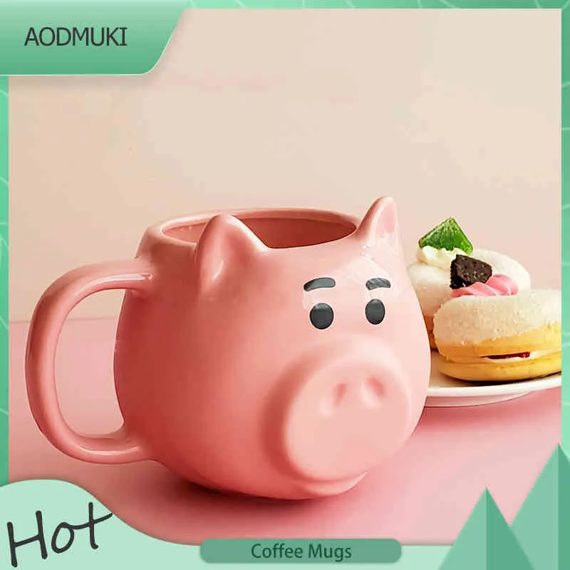 550ml大容量のかわいい漫画ピンクの豚の形の朝食牛乳のコーヒーマグカッグ電子レンジ利用可能な水ティーカップハンドルスプーン