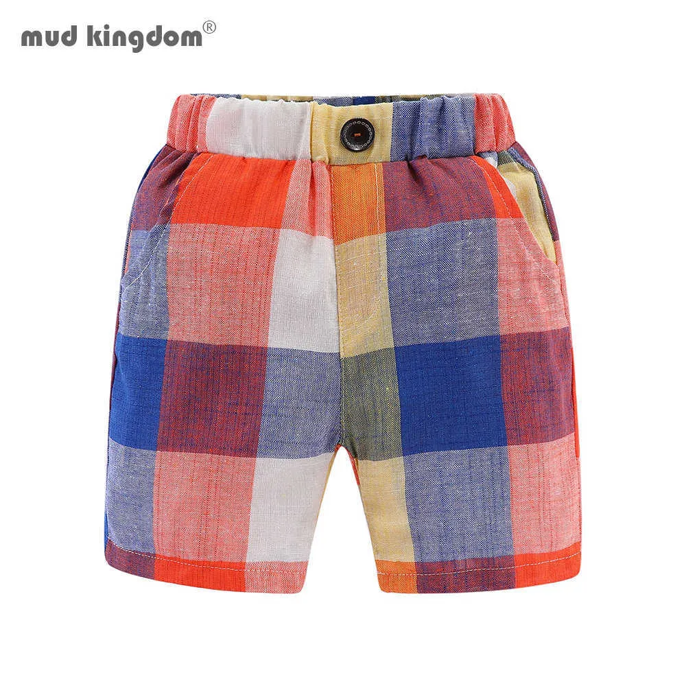 Mudkingdom Boys Summer Shorts Rainbow Color Classic Plaid Elastyczna talia Casual Cotton 210615