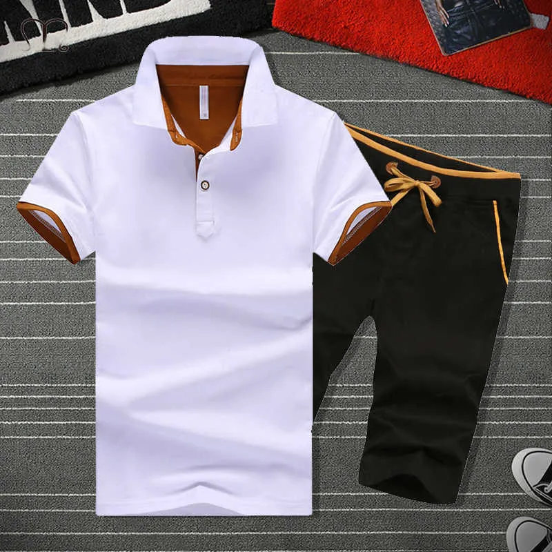 Sommar Herrtröjor Casual TrackSuit Fashion Short Sleeve Shirt Man Märke Business Mens Kläder 2 stycken Sweatsue Män Shorts 211006