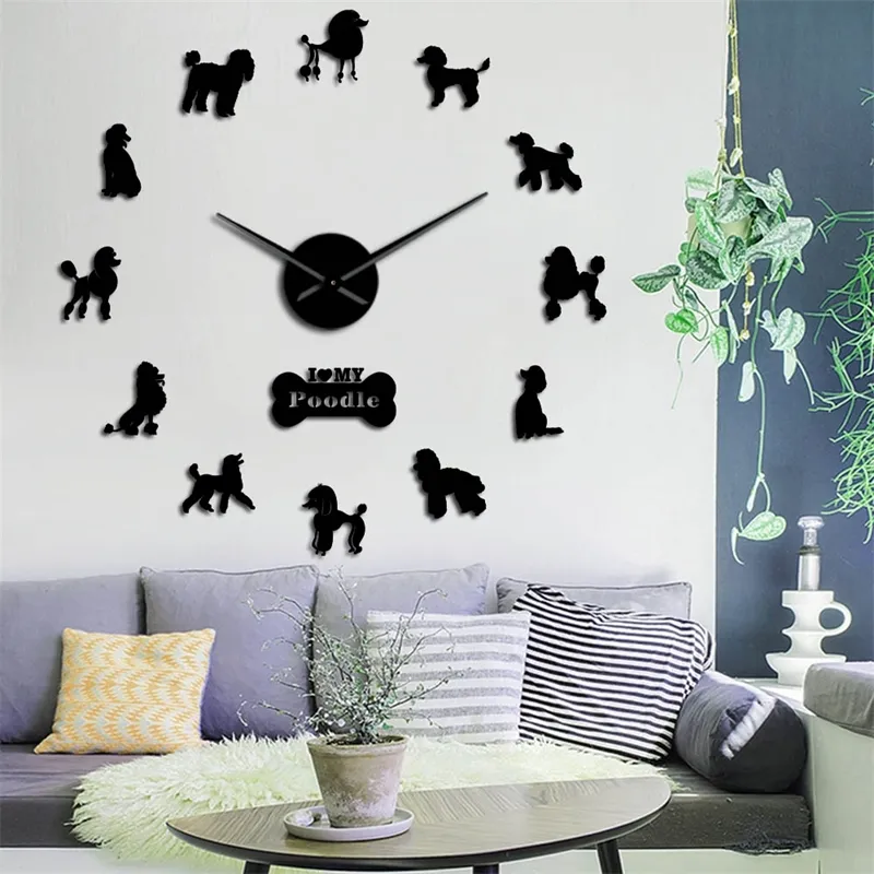 Kaniş aşığı için hediye 3D DIY Uzun Eller Duvar Köpek Kulübü Moda Dekorasyon ile Sevimli Kemik Hayvanlar Mağaza Süsleme Saat İzle 210310