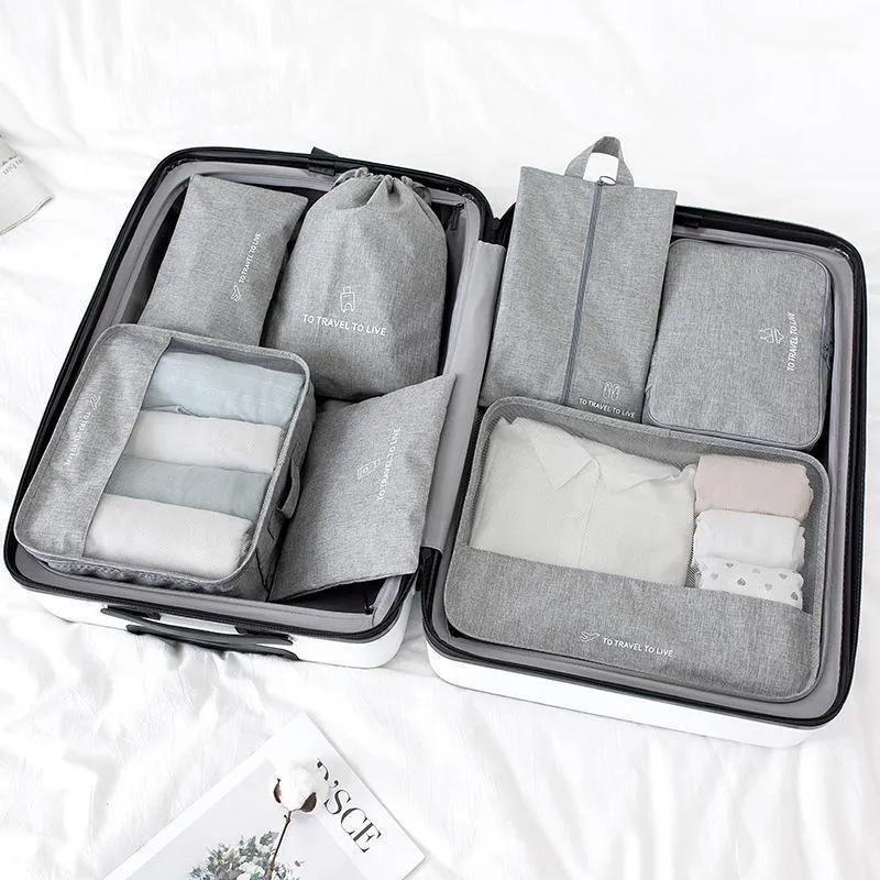 Borse da stoccaggio 7 cubi di imballaggio set con sacchetto per scarpe - Organizzatore di bagagli da viaggio a compressione