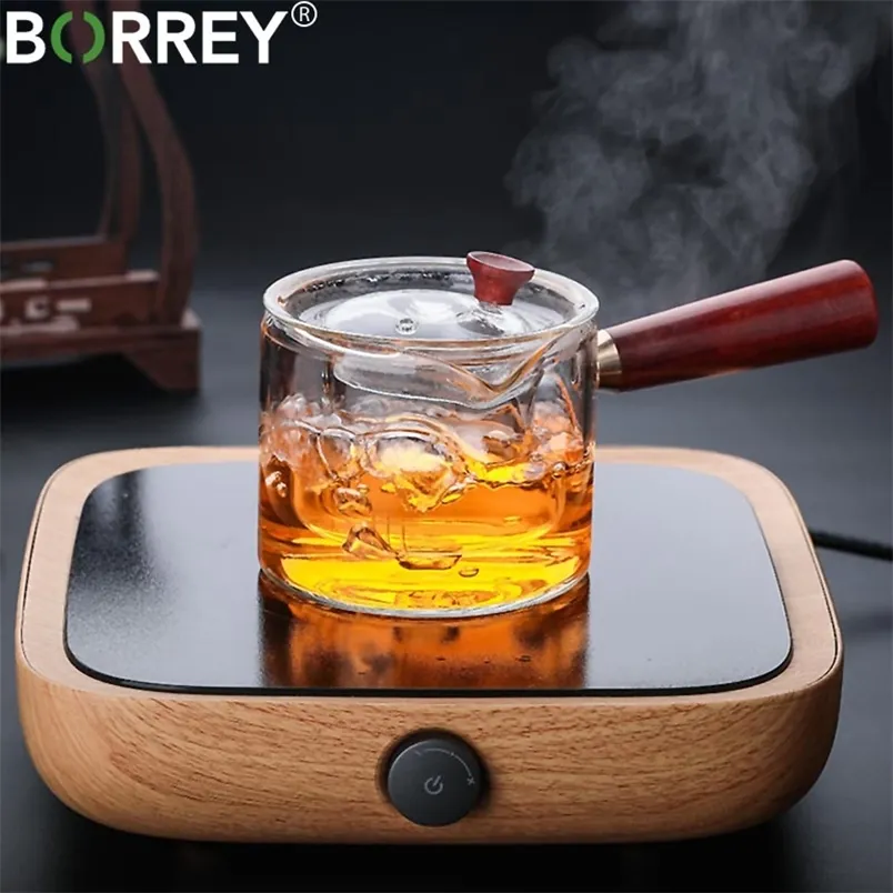 Borrey 500ML Стеклянный чайник с инфузором вкладыш фильтр изготовления деревянной ручкой офис варить посуда набор чайника 210813