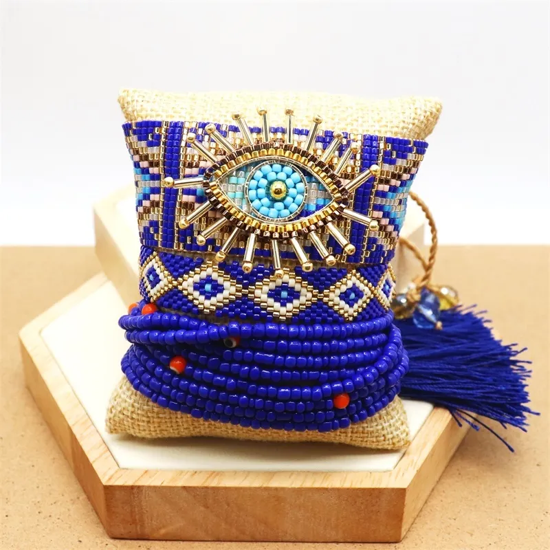 Zhongvi Turkiska Evil Eye Luxury s Handgjorda Woven Bileklik Armband Pulsas Mujer Moda 2021 Miyuki Bead Armband