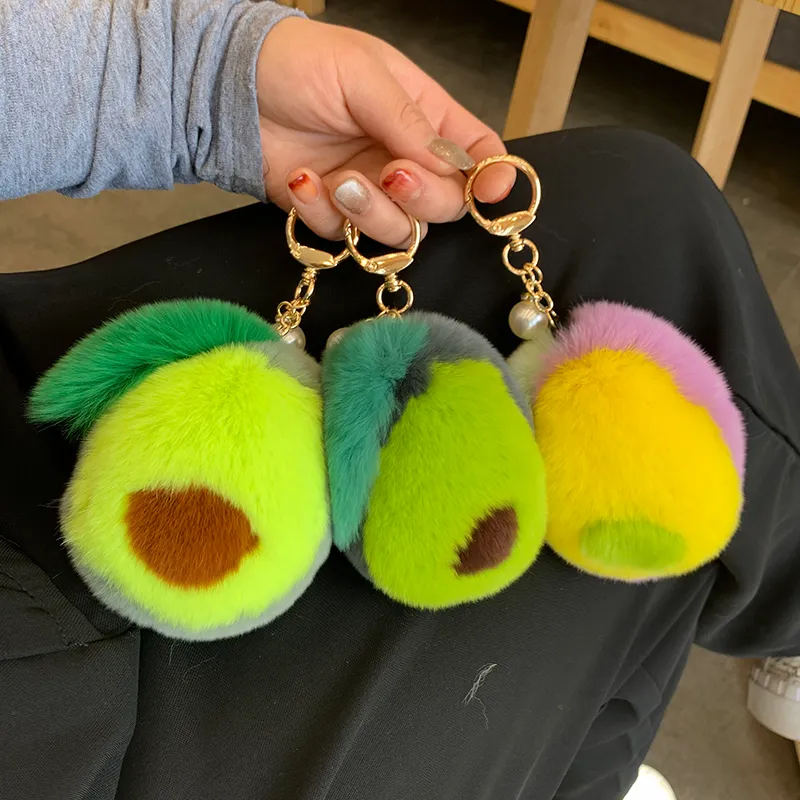 Real Rabbit Fur Avocado Keychain Pompom Ball Bag Charm Keyring Handbag Pendant Gift