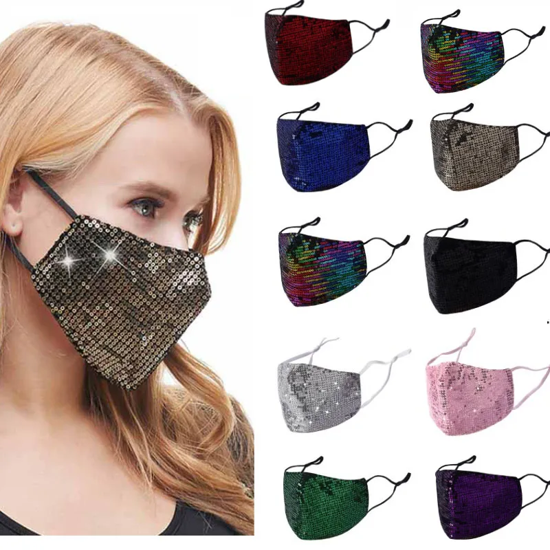 Fashion Bling Bling Sequins Skyddsmask Vuxna Kids PM2.5 Dammskyddad Maskor Tvättbara återanvändbara Kvinnor Ansiktsmask och Barn HH9-3572