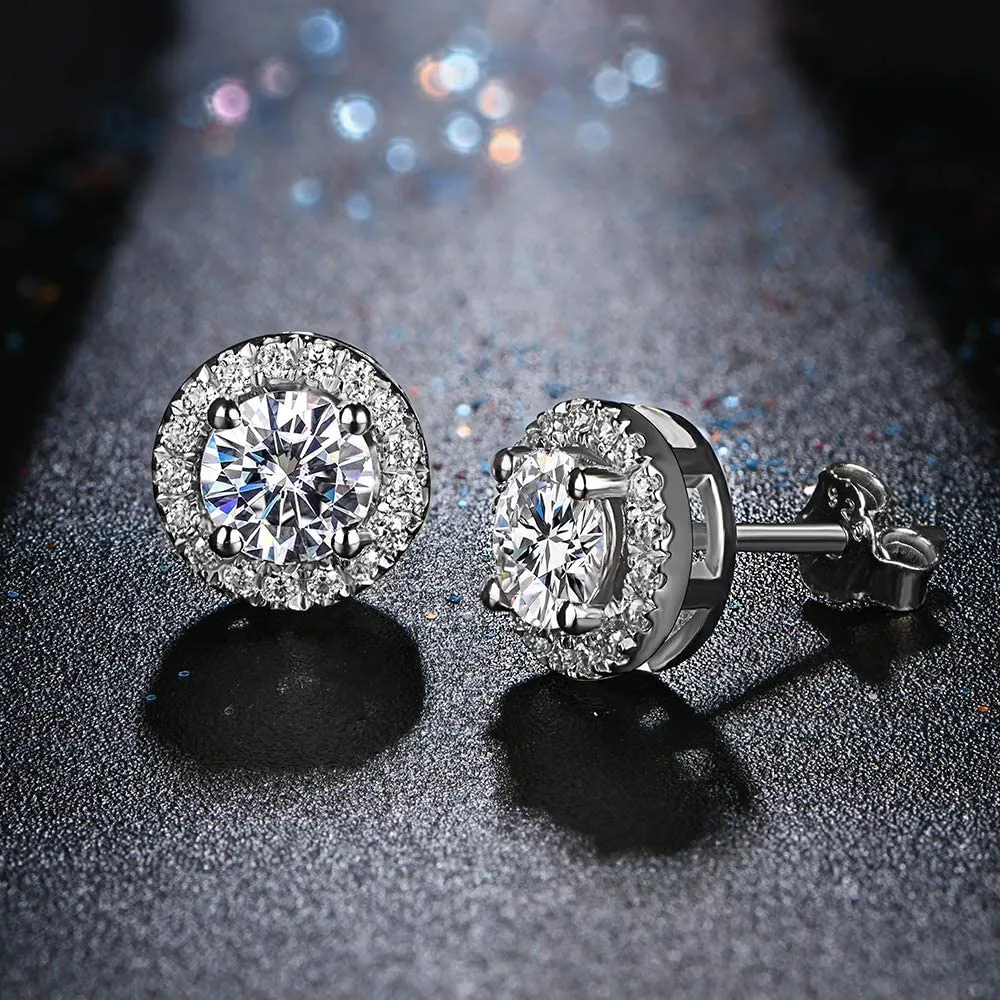 thumbnail interactive-video image 1 of Rishi Alexander 925 Sterling Silver Halo CZ Stud Earrings - Choose Your Stone Color! 1 of 11