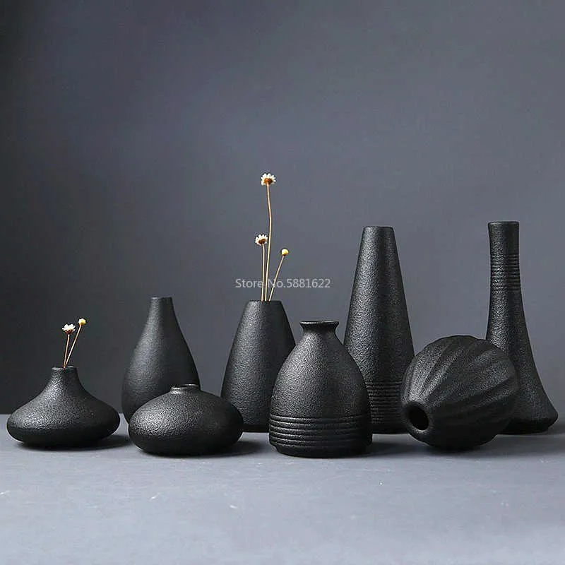 Moderne 8 Style Noir En Céramique Fleur Arrangement Petit Vase Décoration De La Maison Petit Vase De Table Ornement Artisanat 210623