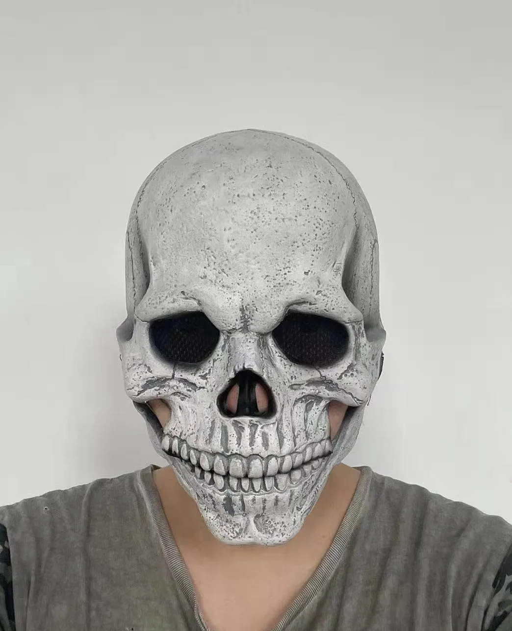 Halloween Full Head Skull Mask Helmet With Movable Jaw Entire Realistic Look Adult Latex 3D Skeleton Scary Skulls Masks HH21-513