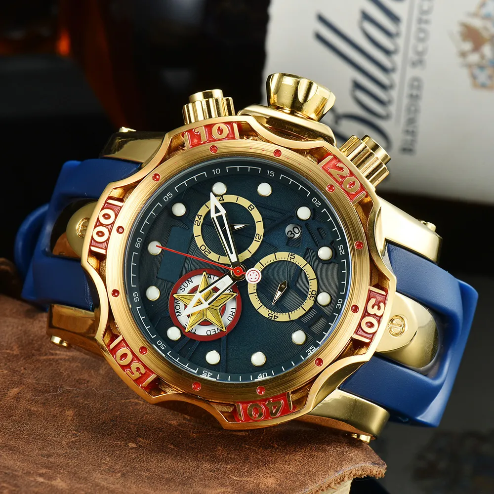 Big Case Mens Watches For Brasilian All Dial Work Chronograph Quartz Movement Watch Rubber Strap Sport Wristwatch Gold Color Heavy253T