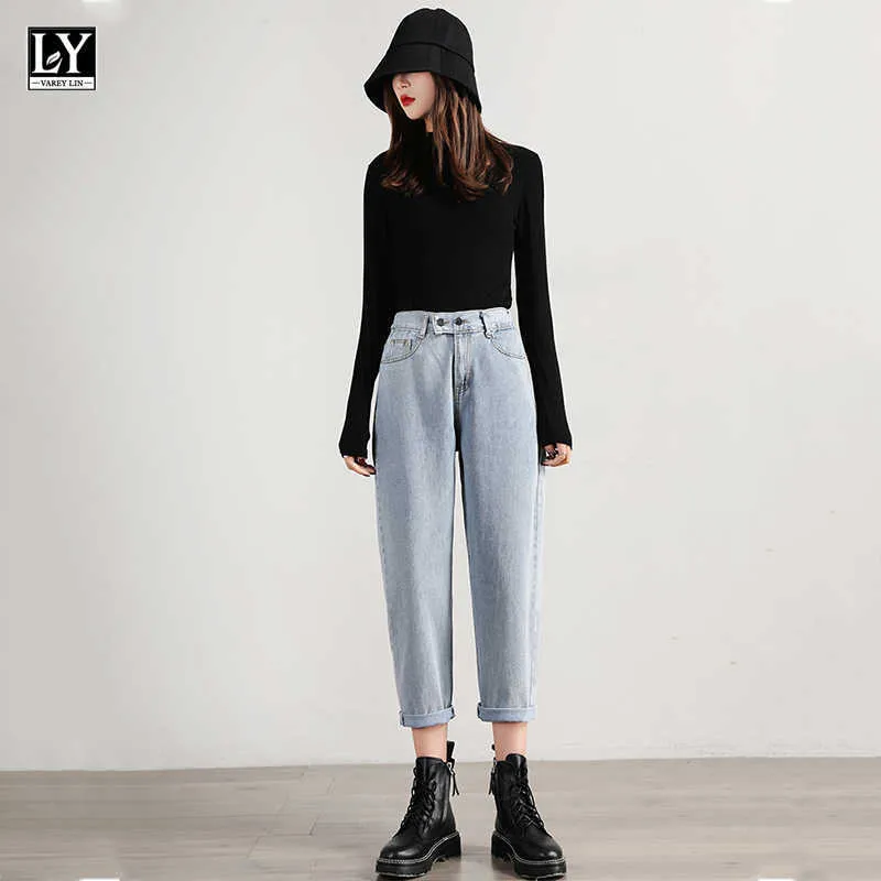 LY VAREY LIN printemps été femmes taille haute couleur claire cheville longueur pantalon décontracté ample jean Harem dame 210526