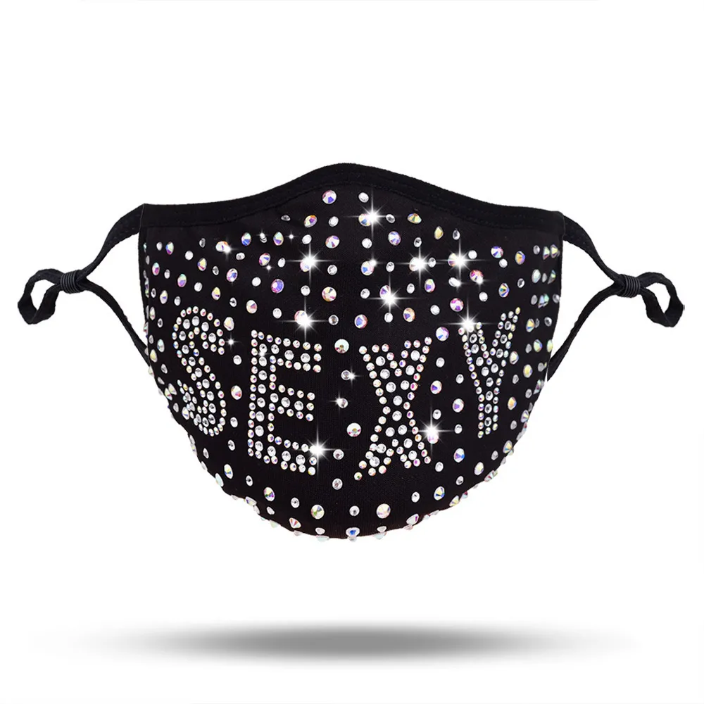 Classic Designer Face Mask Sexy Letter drill cotton masks dustproof pm2.5 filter washable facemask rhinestone type