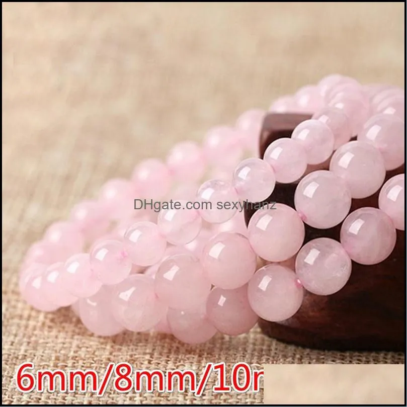 2021 Pink Rose Powder Crystal Quartz Natural Stone Streche Bracelet Elastic Cord Pulserase Jewelry Beads Lovers Woman Gift