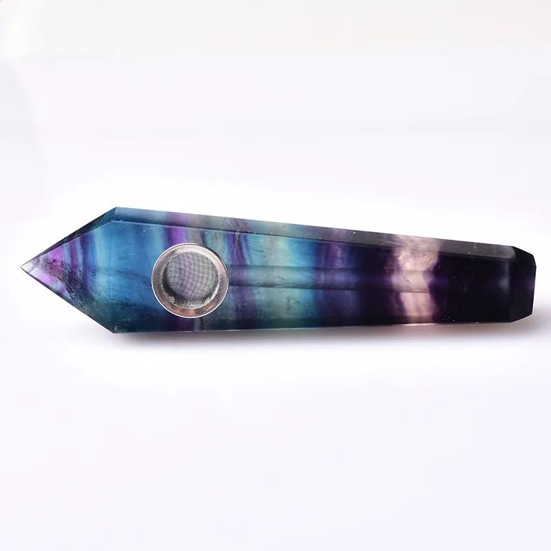 9-11cm Natural Colourful Flourite Carving Stick Pipe Gift Reiki Mineral Stone Healing Quartz Crystal Pipes For Smoking Energy Meditation