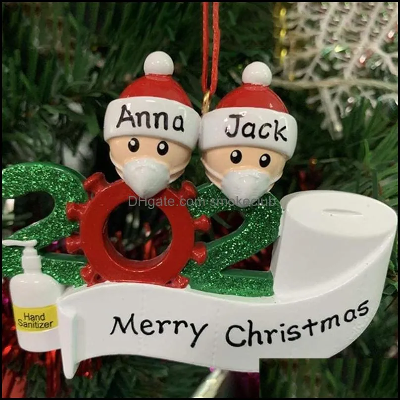 Quarantine Christmas Ornament 2020 Xmas Tree Hanging Pendant DIY Name Blessing Pendant Snowmen Family Christmas Ornament Sea Shipping