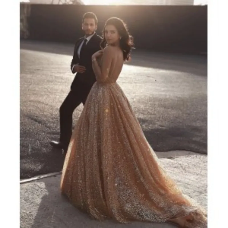 gold prom dresses 2021 Gold Prom Dresses Illusion Crystal Beading Long... From Weddingpromgirl,  $89.43