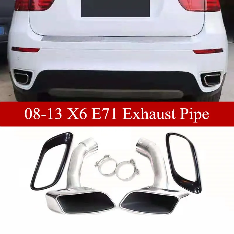 Par, 304, aço inoxidável, carro, silenciador, escape, tubos, com, capa, para, bmw x6 e71 2008 ~ 2013 dicas de cauda de carbono