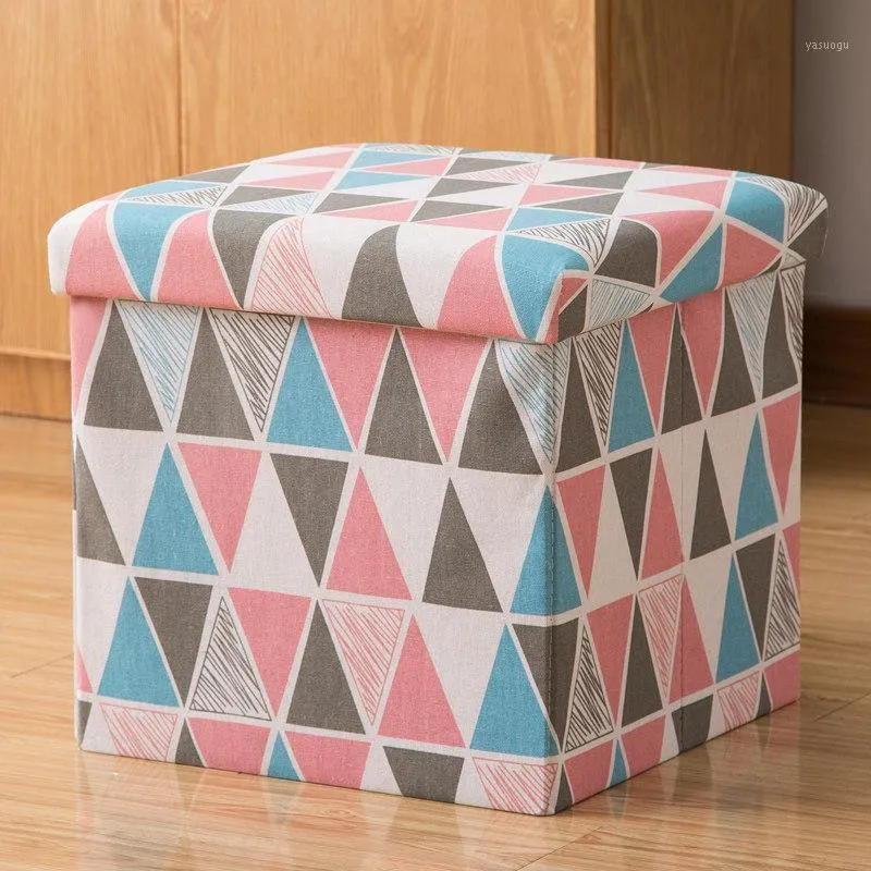 Square Foldable Multifunctional Storage Stool Home Bedroom Finishing Cotton Linen Fabric Creative Sofa Bags