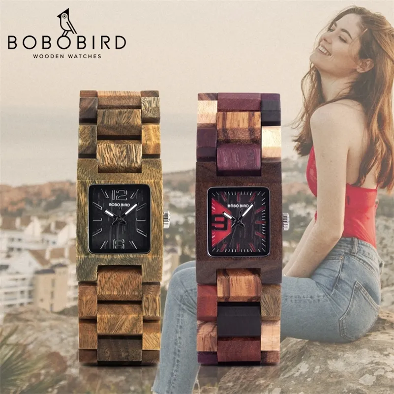Bobo Bird 25mm 작은 여성 시계 나무 쿼츠 손목 시계 시계 최고의 여자 친구 선물 Relogio Feminino 나무 상자 210310