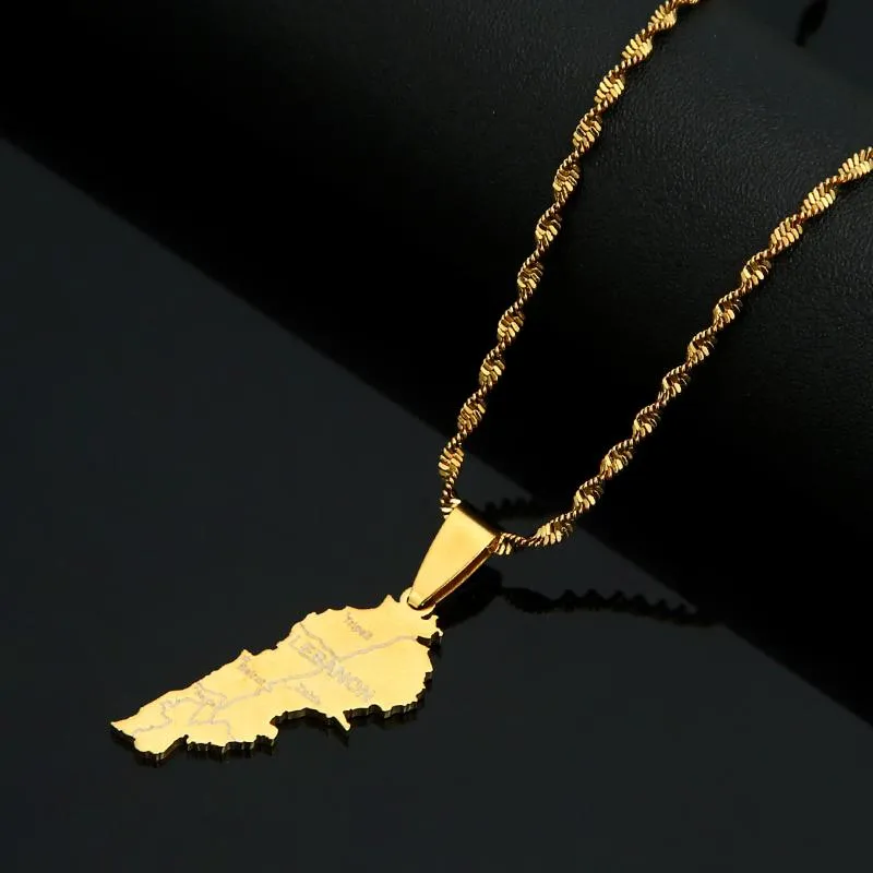 Stainless Steel Gold Color Lebanon Map Pendant Necklace Map Of Lebanese
