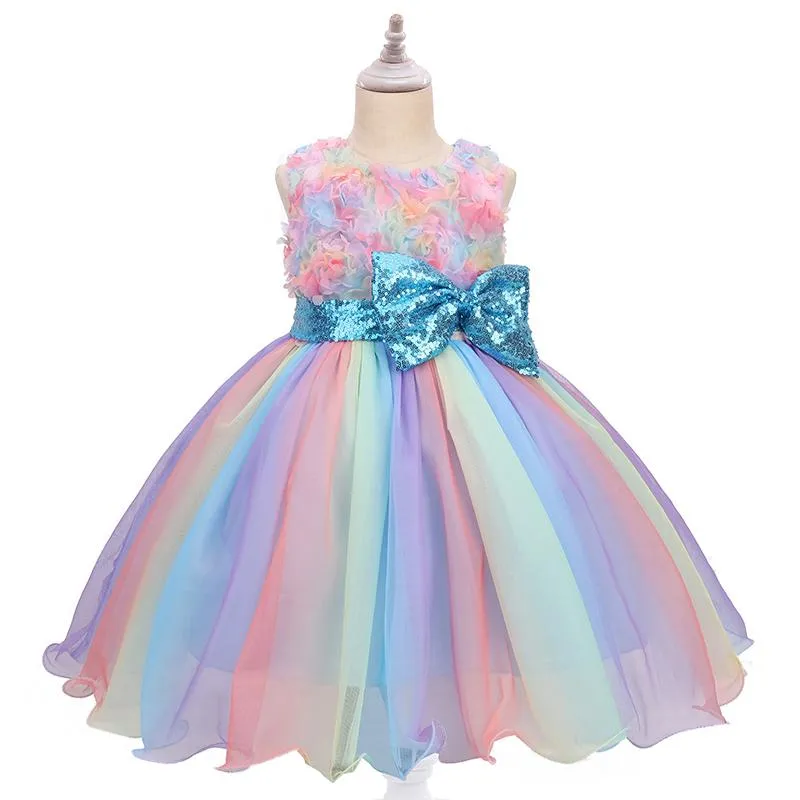 Robes de fille 2021 Fleur Fille Mariage Dentelle Tutu Robe Été Bébé Filles Fête D'anniversaire Vêtements 0-5 Ans Costume De Princesse