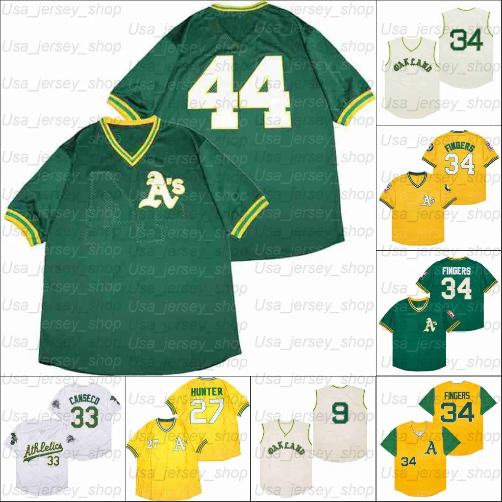 Rétro baseball 1968 1974 et 1990 Home Jersey 35 Henderson 34 doigts 33 Canseco 27 ​​Hunter 25 McGwire 9 Jackson