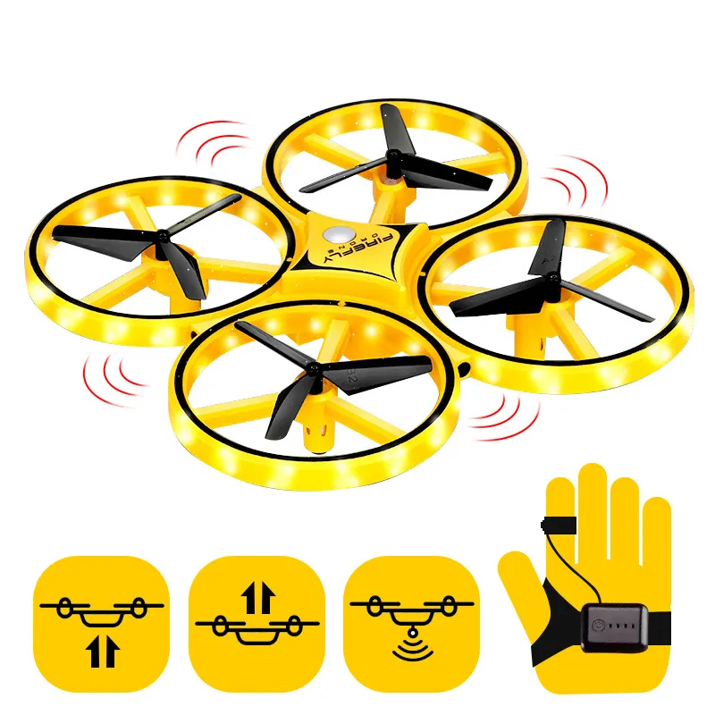 Elektrikli Uzaktan Kumanda Simülatörler Oyuncak Jest Kontrolleri Drone Uçan Oyuncaklar RC Quadcopter UFO Uçak El Sensörü Drones 360 ° Çevir LED Işık Noel Hediyesi Çocuklar Için